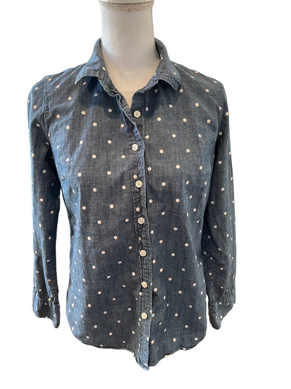 J Crew Blue Chambray Polka Dot Button Up Shirt S